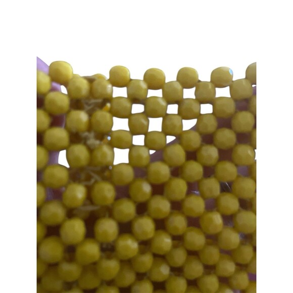Yellow Hand Beaded Clutch Retro Inspired Faceted Bead Zip Pouch Evening Bag EUC - Picture 11 of 11